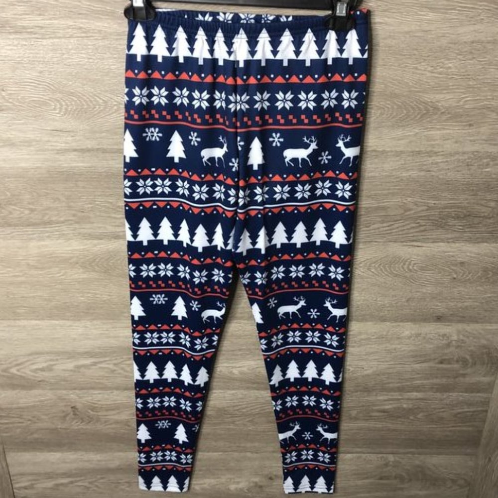 CowCow Womens Small Christmas Leggings Blue NEW